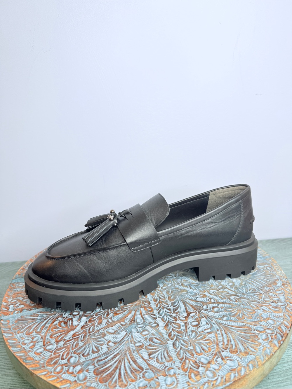 NWT Stuart Weitzman Ultra Lug Black Leather Double Tassel Loafer Size 12 - Picture 7 of 16